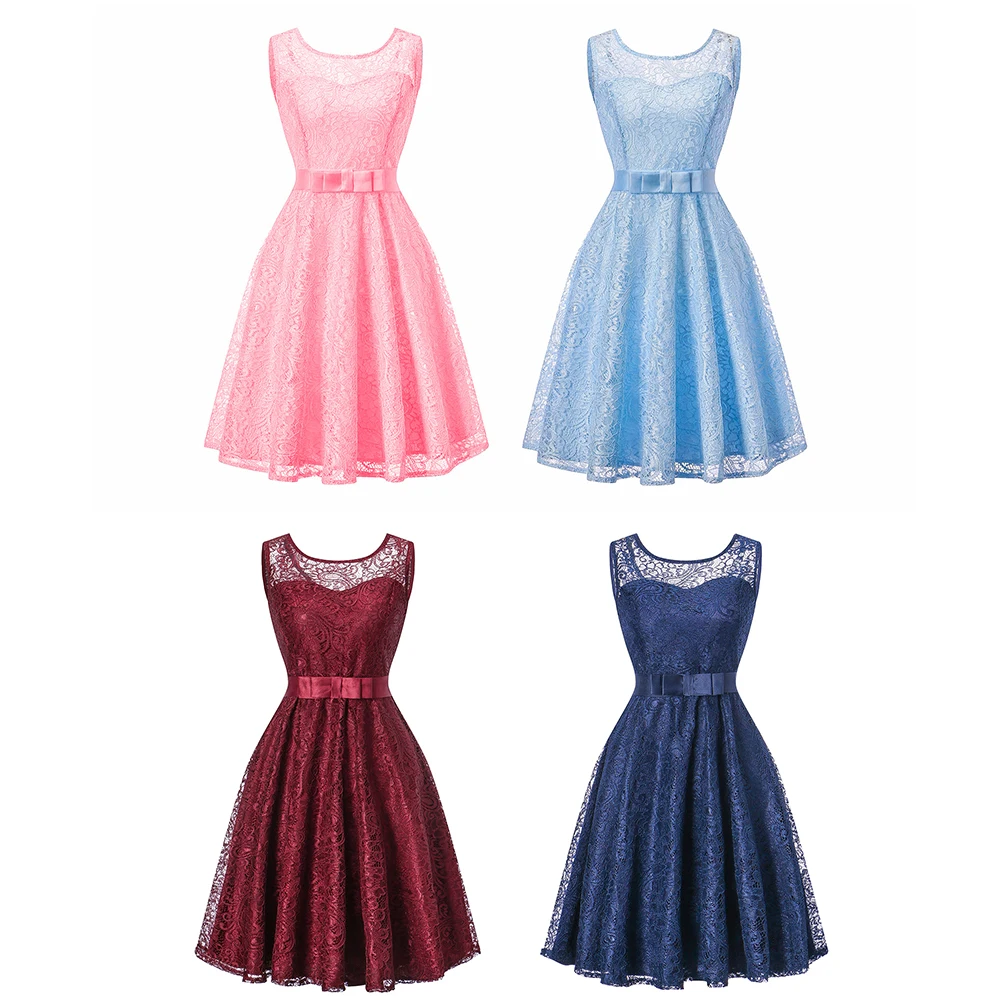 Женское модное популярное платье без рукавов с бантом винтажное кружевное