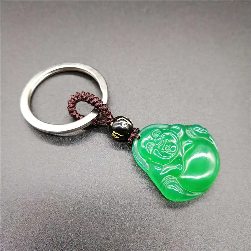 Green Color Ice AAA Chalcedony KeyChain Laughing Buddha Lucky Fine Carving | Украшения и аксессуары
