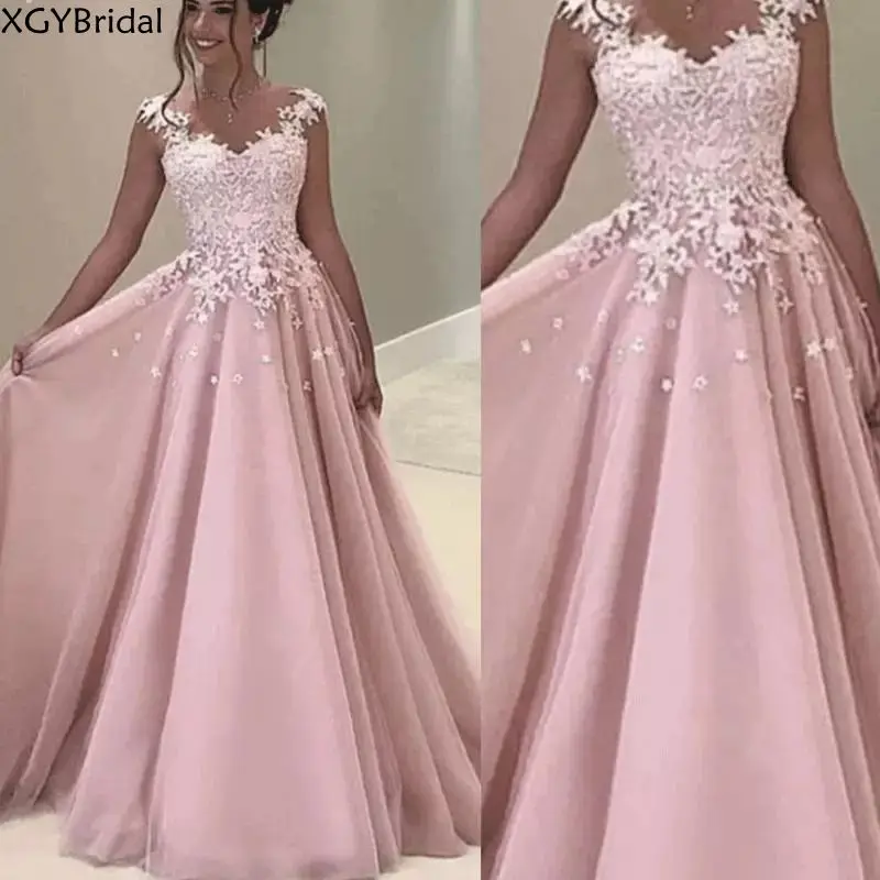 

Elegante Cap Sleeve Evening Dresses Robe De Soiree Tulle Long Evening Gowns 2022 Lace Appliques Formal Dress Party Vestido