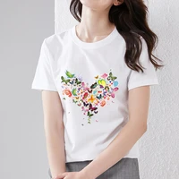 womens commuter t shirt ladies casual ins wind butterfly love fashion printed polyester blouse comfortable o neck short sleeves