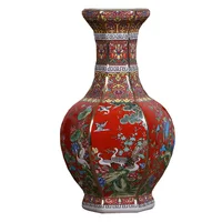 32CM Enamel porcelain vase Jingdezhen ceramic Hexagonal Flower and bird pattern vase ornaments collection antique vase authentic