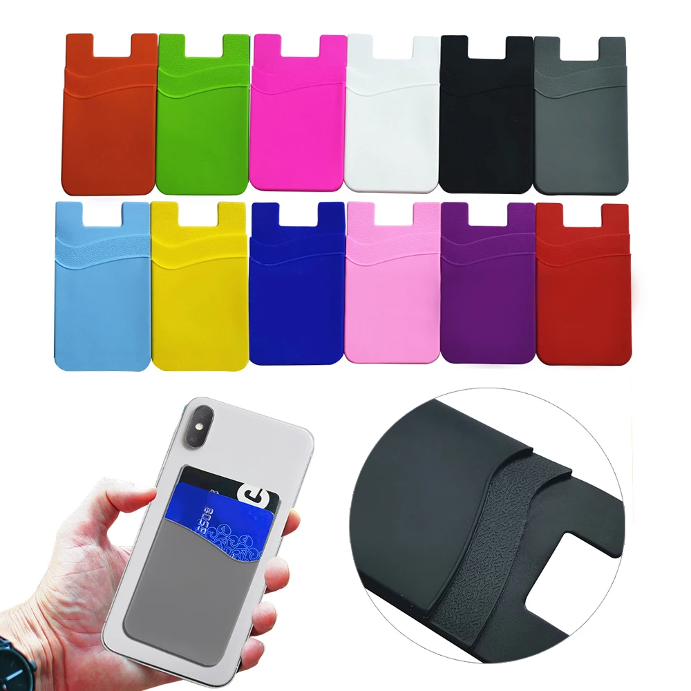 

Double deck Silicone Phone Card Holder Wallet Case Phone Wallet Stick On Credit Card Holder Phone Pocket All Cell Phone