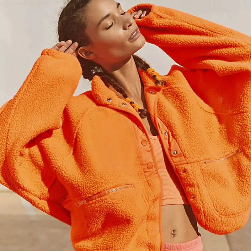 

Winter Women Casual High Street Warm Fleece Jackets Ladies Female Oversized Long Sleeve Solid Color Button Down Lapel Coats