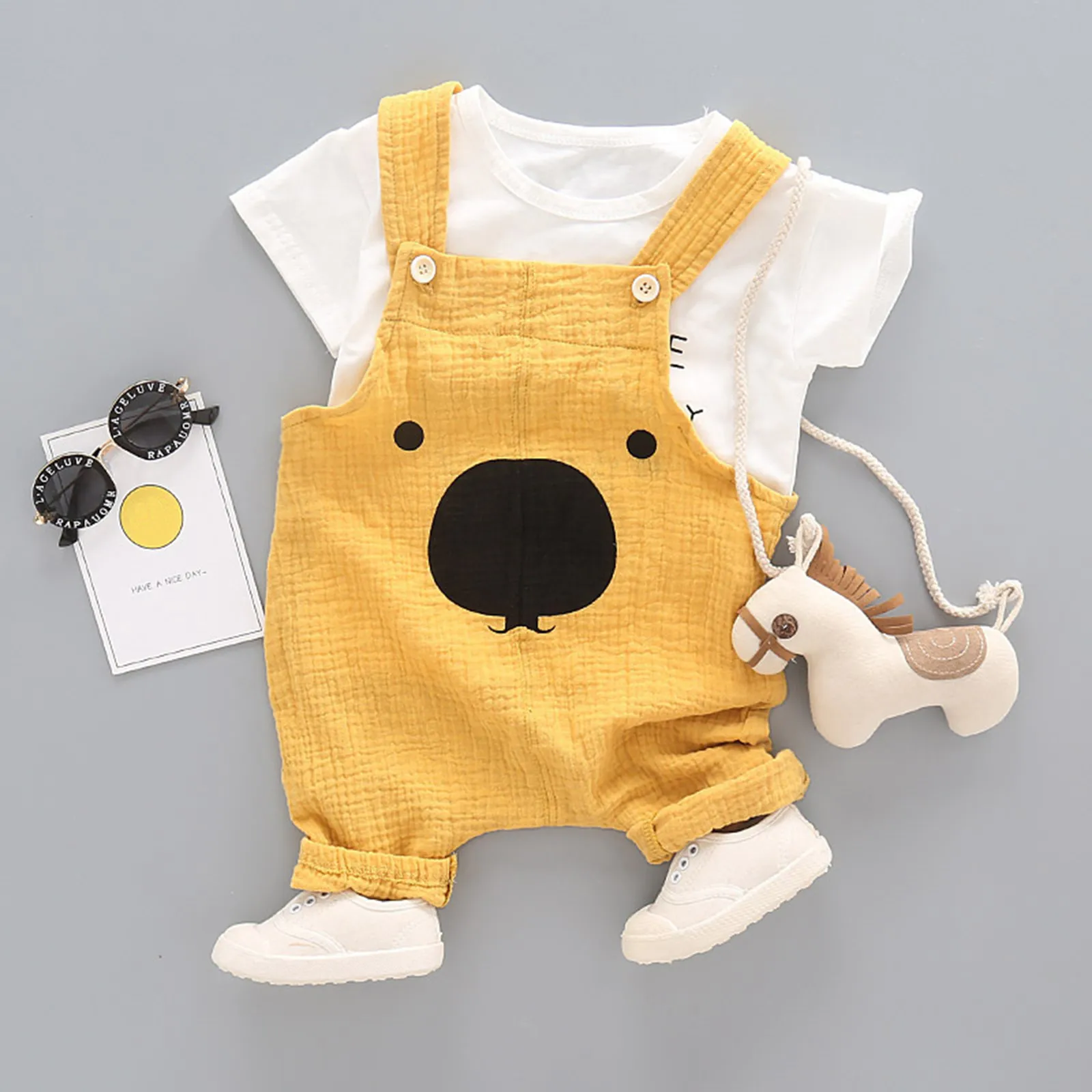 Summer Baby Boy Clothes Cartoon Print Top+bear Shorts Kawaii Outfits Set Toddler Casual Children Suit Tracksuits |