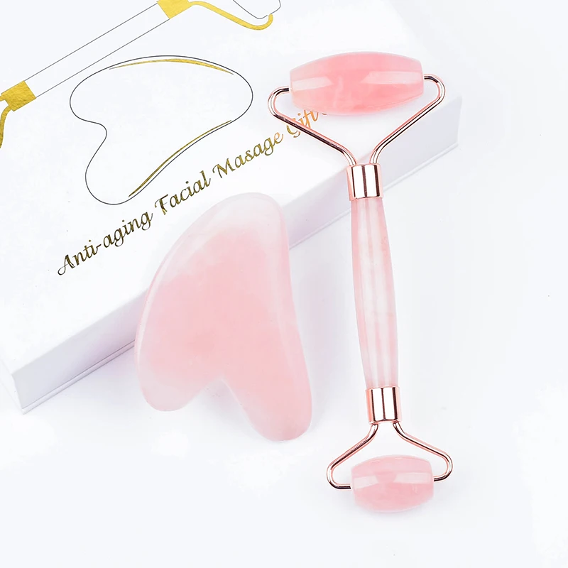 Ролик для массажа лица из розового кварца Инструмент Для Массажа Гуаша