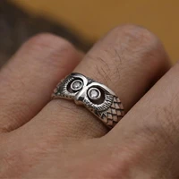 fashion vintage style owl stainless steel ring for women men hollow rhinestone gothic punk party band gift jewelry accessoires