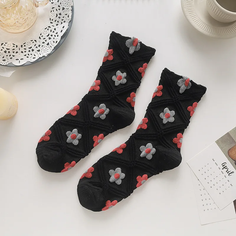 

Cartoon Women Socks Flowers Cotton Sock Lovely Ladies Colorful Unisex High Casual Sox Girls Spring Soft Autumn Trendy Skarpetki