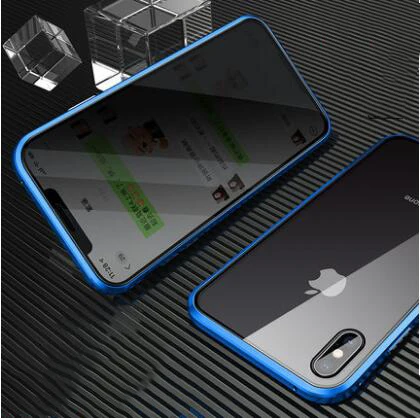 Синий Антибликовый Магнитный чехол для iPhone 11 Pro XS MAX XR двухсторонняя, для стекла металлический бампер для iPhone 8 7 6 Plus - Цвет: Синий