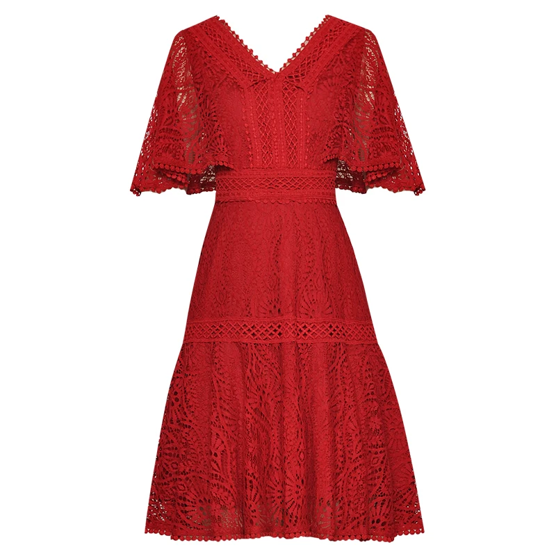 

v-neck falbala accept big pendulum hollow out water soluble flower princess wind short dresses the new summer 2020