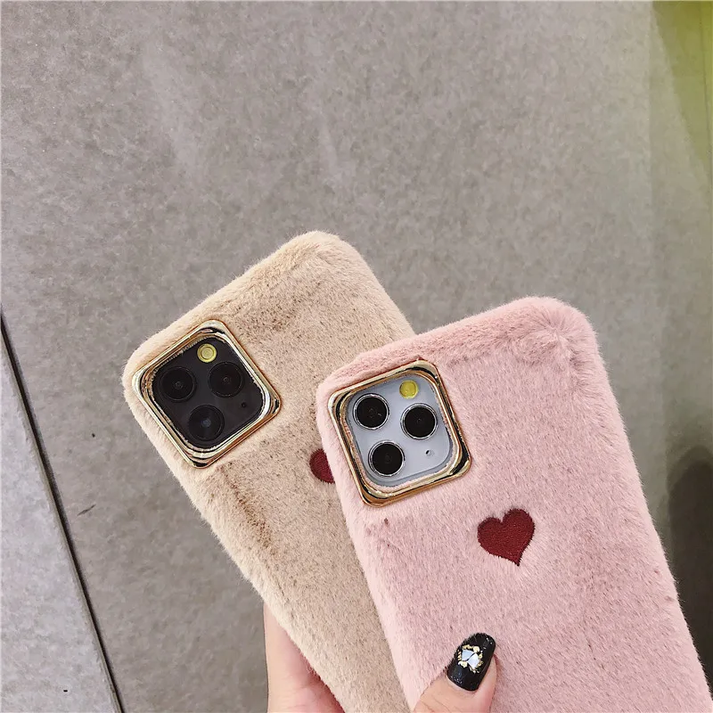 Теплый пушистый чехол для телефона iPhone 11 Pro Max XR X XS 7 8 6S Plus однотонный с сердечком