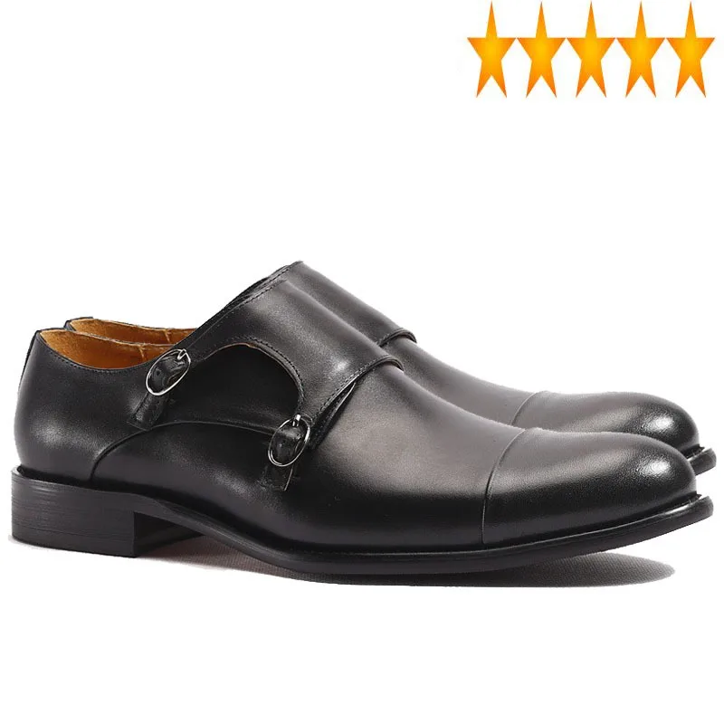 

Leather Italian Genuine Fashion Mens Monk Strap Office Work Formal Footwear Social Man Slip On Loafers Wedding Dress Shoes