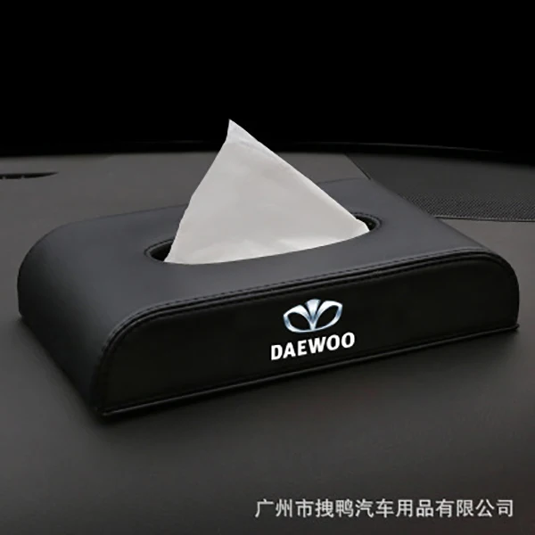 

1 Pcs New Car Style PU Quality Tissue Box For Daewoo Logo Winstom Espero Nexia Matiz Lanos ]Accessories Car Styling