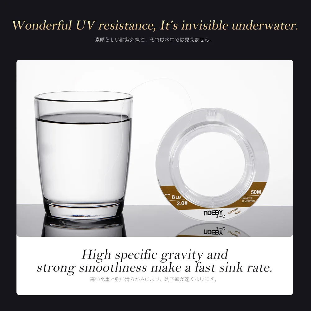 Noeby Carbon Leader Fishing Line 150m 50m 6lb-65lb 100% Monofilament Fiber Wire Fluorocarbon Line Saltwater Fishing Line Tackle