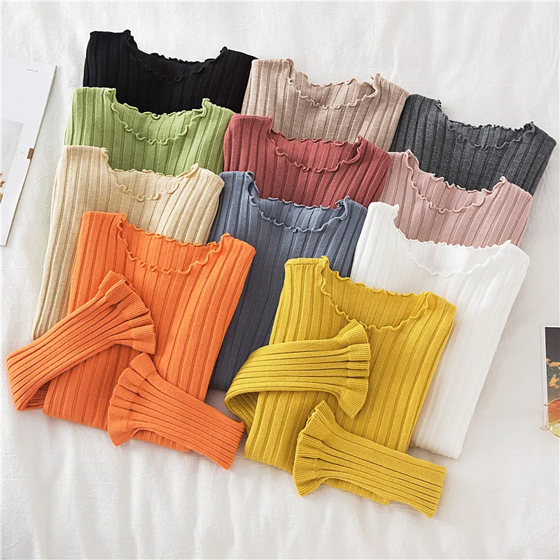 

Winter women sweaters 2020 Autumn New Long Sleeve Pullover Bottom Shirt Korean Slim Bell Sleeve Knitted sweaters Women Pullovers