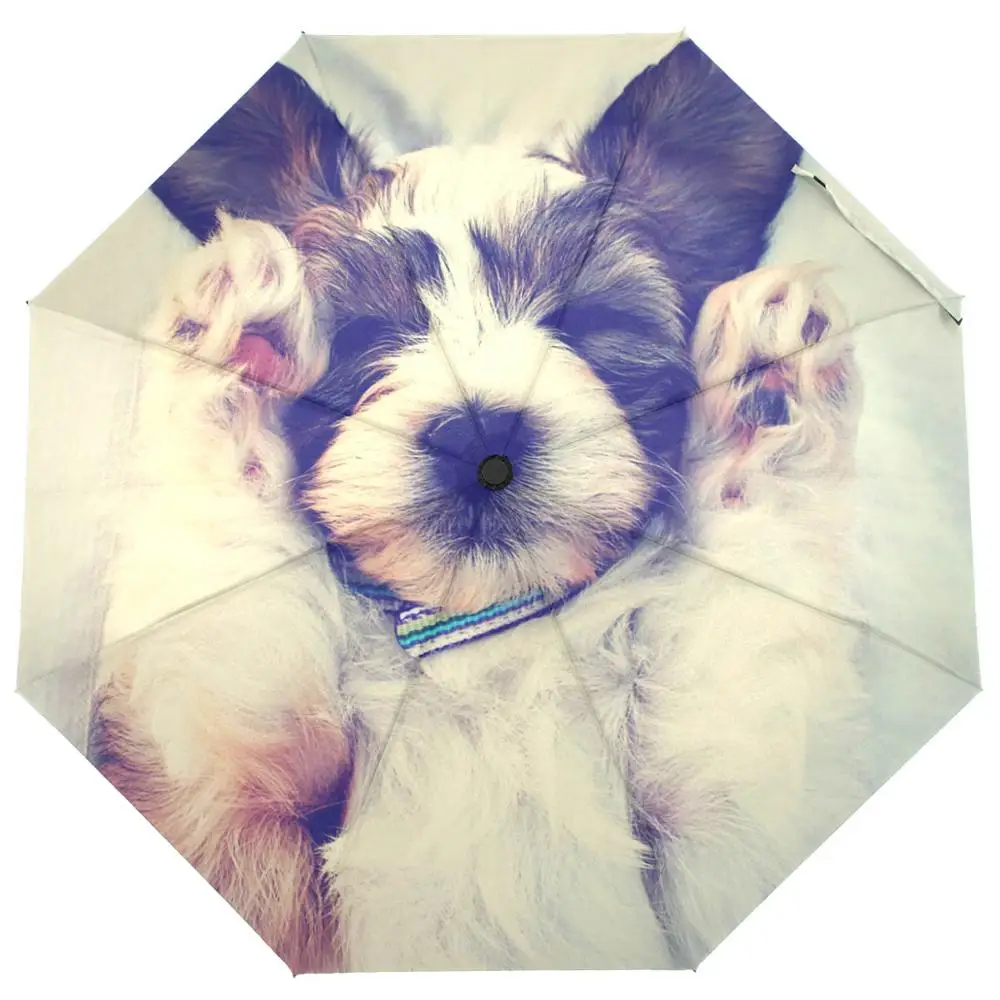 Puppy Umbrella Милый спальный зонт со щенками, Женский автоматический зонт, собачий тройной складной детский зонтик от дождя для девочки, портативный - Цвет: Puppy Umbrella