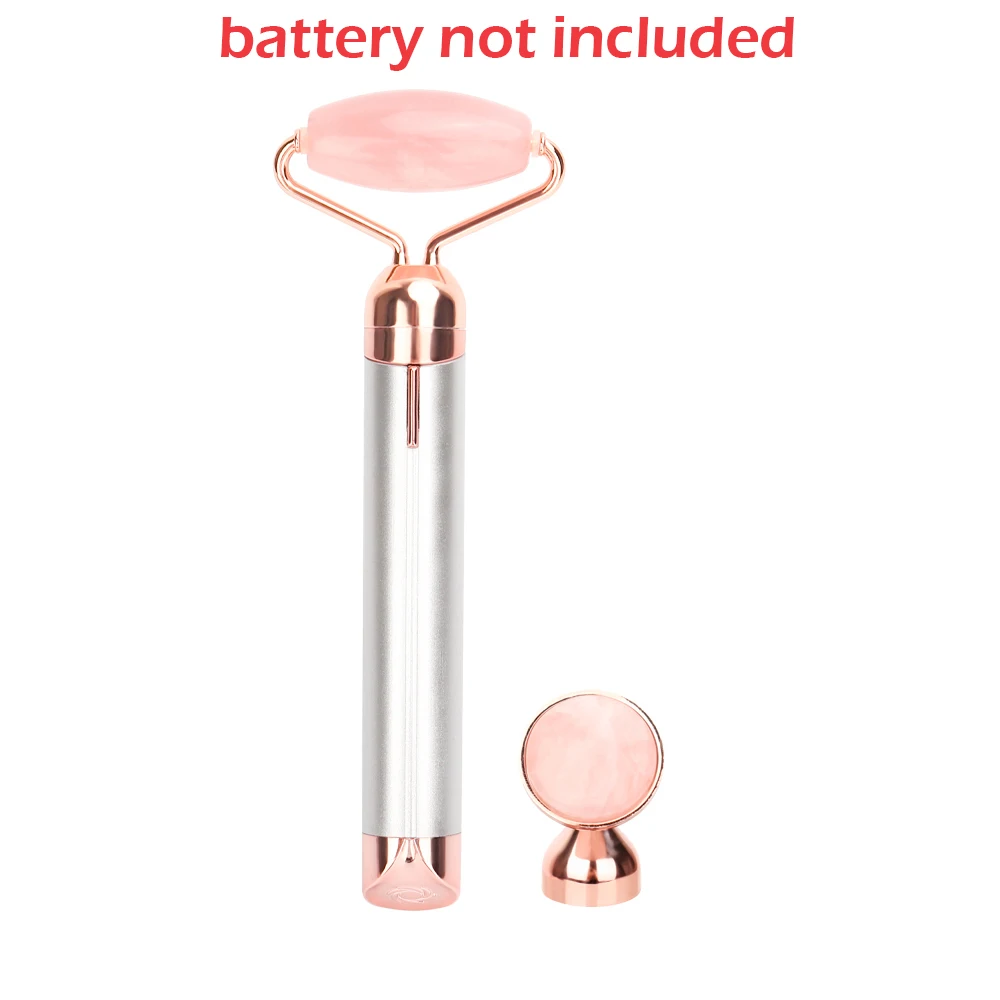 Pink no battery Электрический вибрирующий натуральный розовый кварц нефритовый ролик для лица подъемный камень зеленый нефрит КРИСТАЛЛ для лица роликовый массажер для удаление морщин - Цвет: Pink no battery
