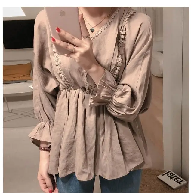 Милые сладкие Топы женские с длинным рукавом базовые в корейском и японском