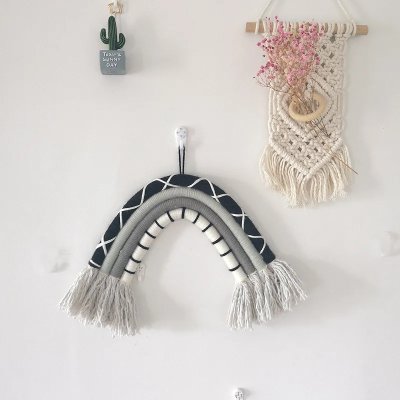 Макраме Радуга тканые настенный Boho Chic богемный комнаты гобелен с геометрическим