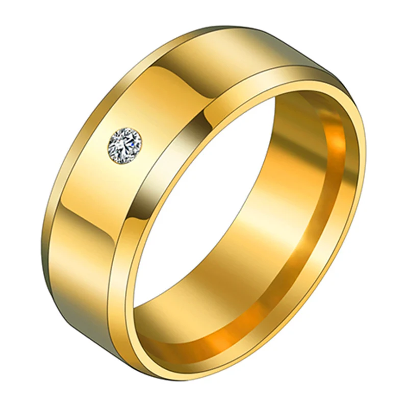 Gold 8mm crystal ELSEMODE мужское черное титановое кольцо из нержавеющей стали прямые парные кольца для влюбленных для женщин - Цвет основного камня: Gold 8mm crystal
