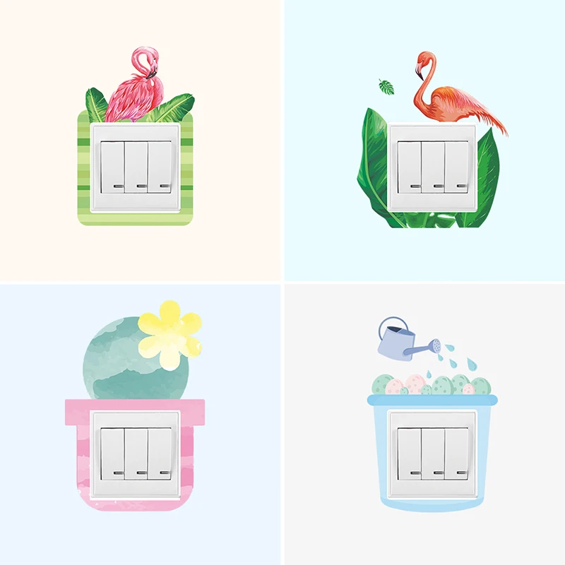 INS стиль Фламинго мультфильм Животные растения наклейки на выключатель для