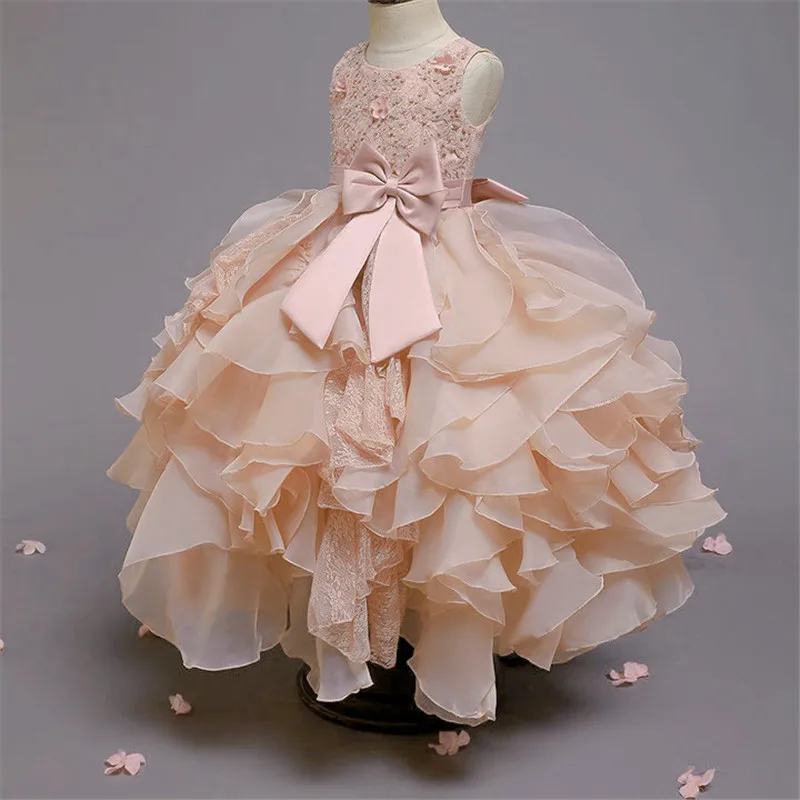 Kids Lace Petal Princess Dress for Girl Pink Elegant Birthday Party White Flower Baby Girl's Christmas Clothes | Детская одежда и