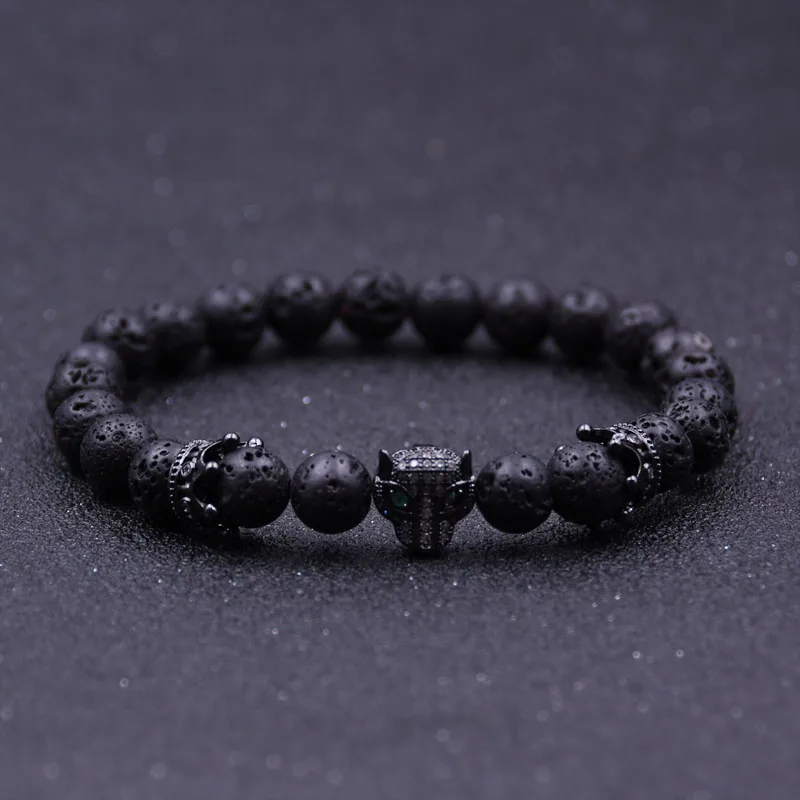 HYHONEY Black Lava натуральные камни бусины микро паве CZ голова леопарда корона