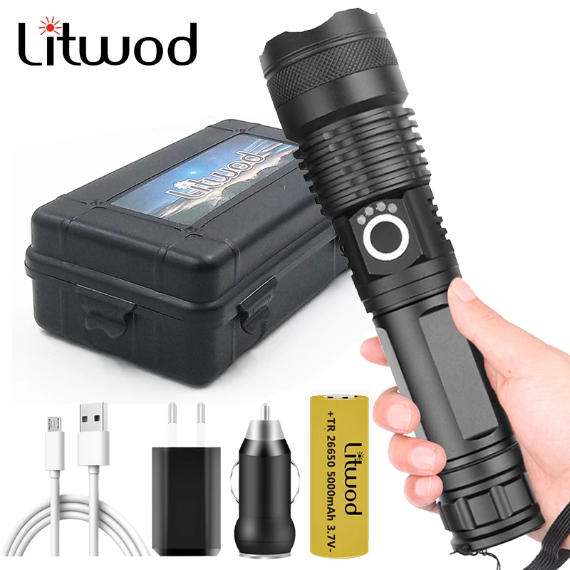 Мощный светодиодный фонарик XHP100 перезаряжаемый от USB аккумулятор 18650 26650