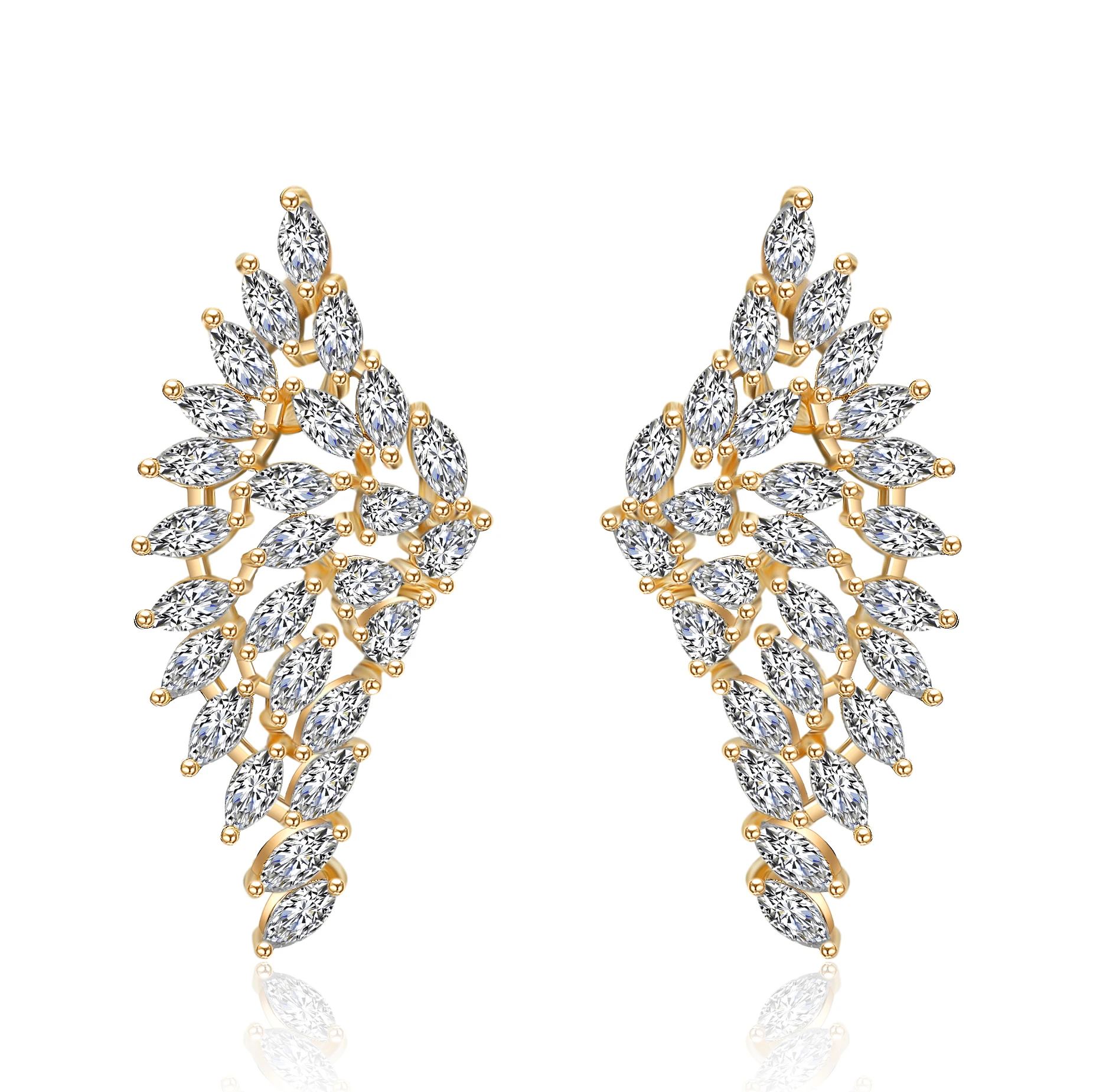 Gold Color 7 ZAKOL, Новое поступление, кубический цирконий, багет, камни, крылья, запонки, для ушей, для личности, Сверкающий Лист, женские свадебные серьги, FSEP2103 - Окраска металла: Gold Color 7