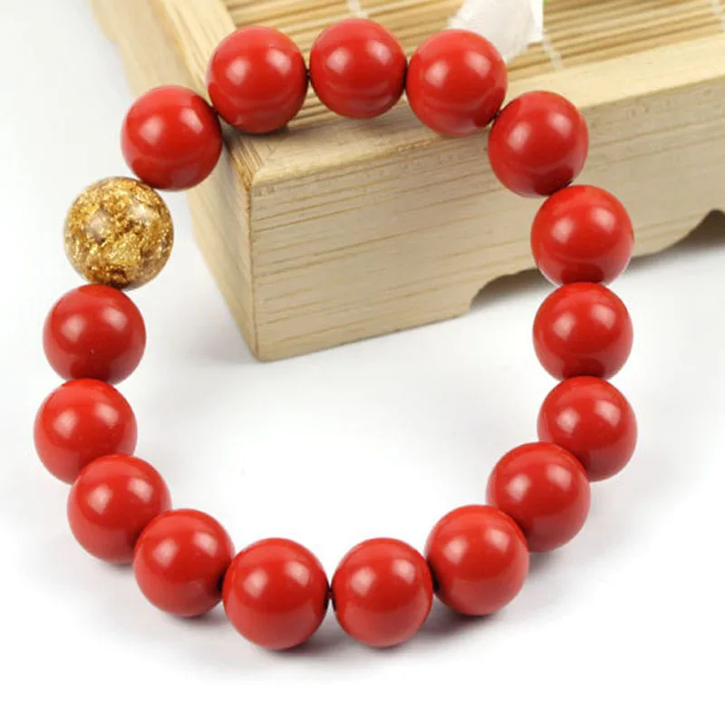 New Arrival Natural Stone Cinnabar Bracelet Round Loose Beads For Jewelry Making Gold Leaf Rosary DIY String Bead | Украшения и