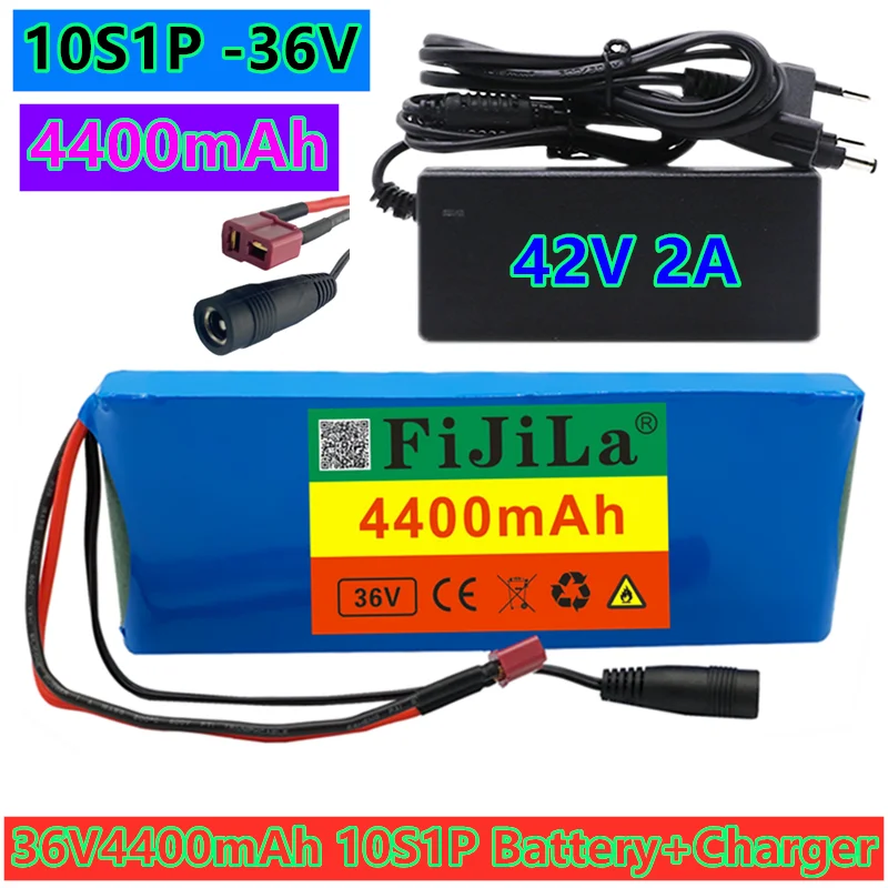 

2021 100% new 36V battery 10S1P 4.4Ah 42V 4400mah 18650 lithium-ion battery ebike electric car bike rollers 20A BMS 500W+Charger