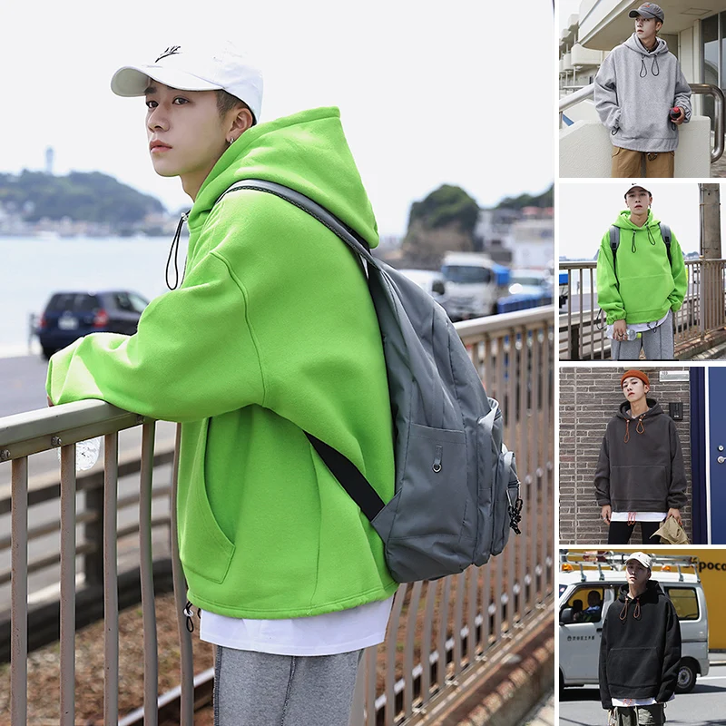 Осень неоновый цвет Мужская толстовка с капюшоном уличная винтажная хип-хоп
