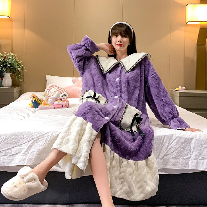 

Flannel Thick Robes Women Pink Warm Winter Sleepwear Coral Velvet Nightgowns Femme Sexy Kimono Bathrobe Lounge Home Clothing