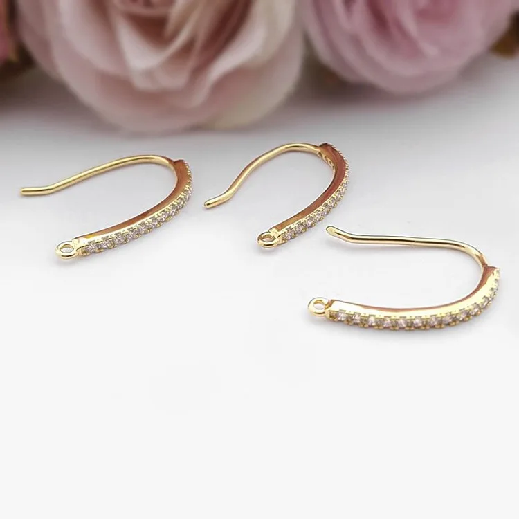 

High quality zirconia micro-inserted ear hook wholesale electroplated true gold earring accessories suitable for DIY earrings