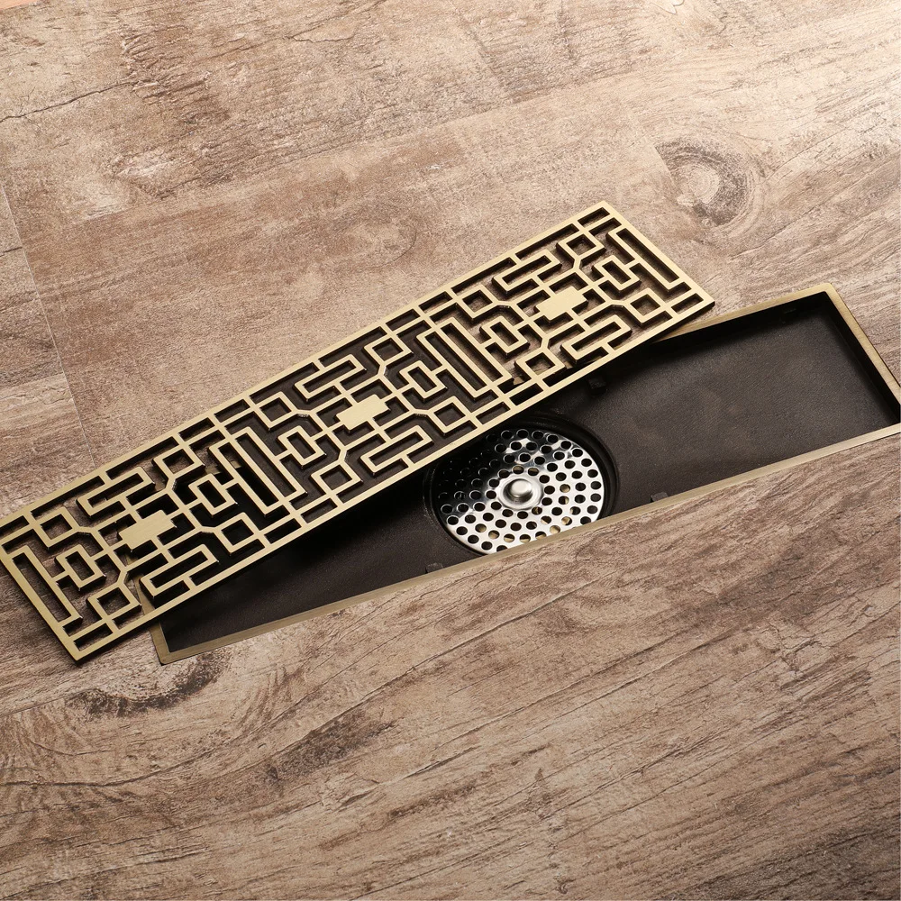 

Floor Drain 30cm Antique Bronze Carved Shower Floor Drain 304 SUS Bathroom Deodorant Conceal Floor Drain Strainer Grate Waste