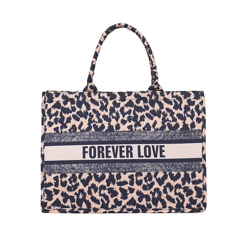 

Denim Leopard Big Handbags For Women 2021 Designer Luxury Shopper Bag Female Fashion Lady Tote Bags With Short Handle