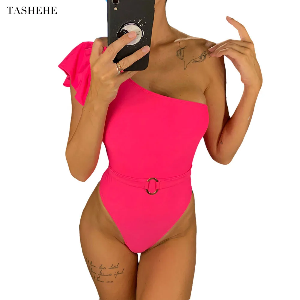 Сексуальный цельный купальник для женщин на одно плечо с рюшами Монокини женский