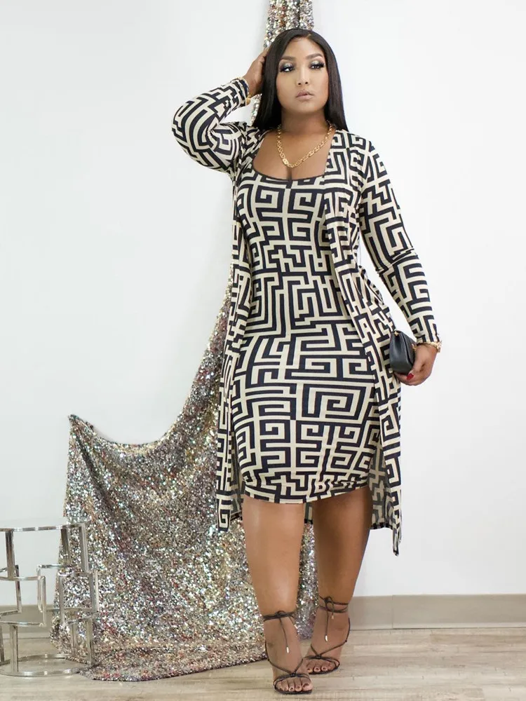 Женский комплект из двух предметов с длинным рукавом облегающее платье миди