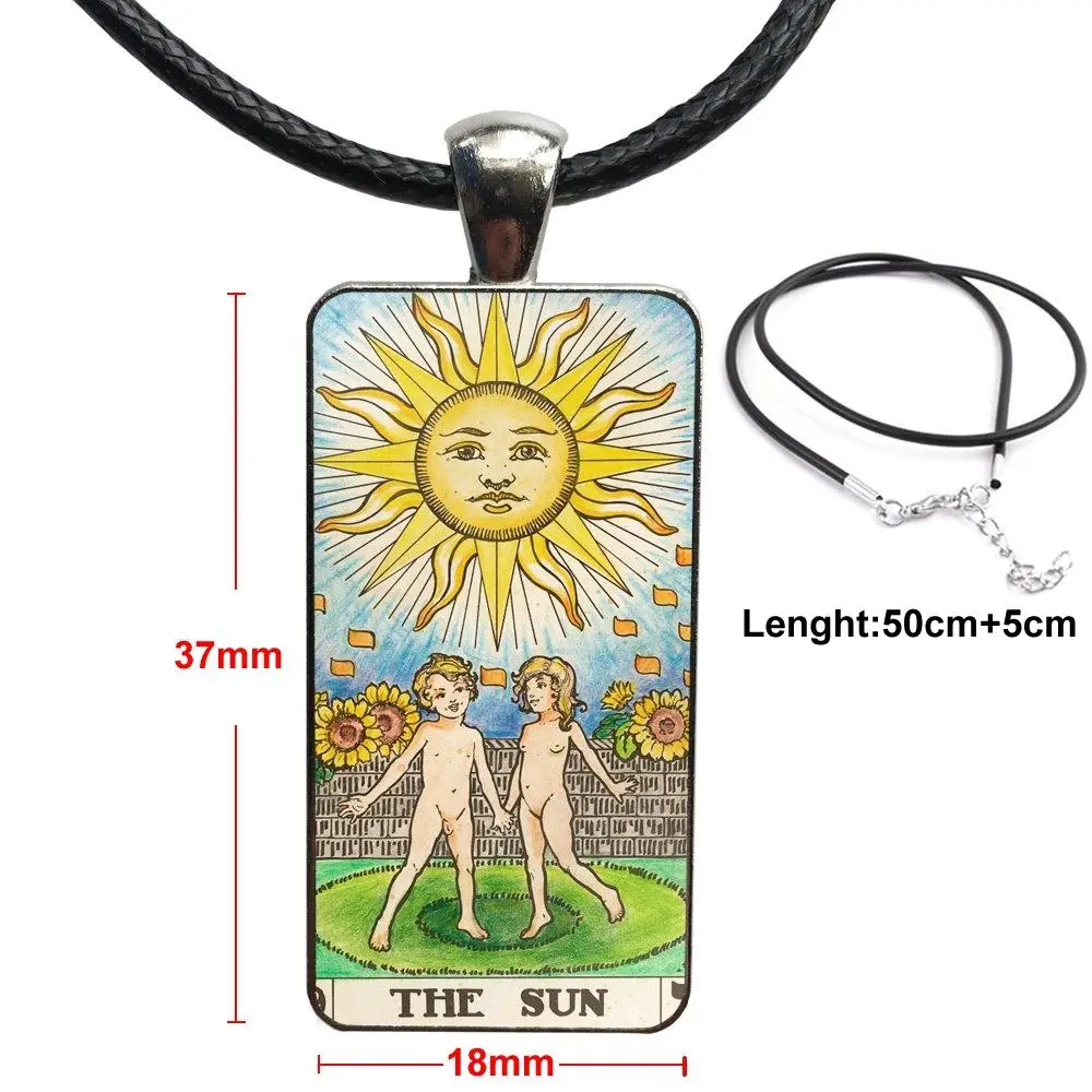 

For Women Wedding The Sun Tarot Steel Color Glass Cabochon With Rectangle Shaped Pendant Choker Necklace