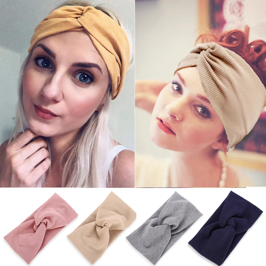 

2021 New Women Headband Solid Color Cross Top Knot Elastic Hair Bands Soft Solid Girls Hairband Hair Twisted Knotted Headwrap
