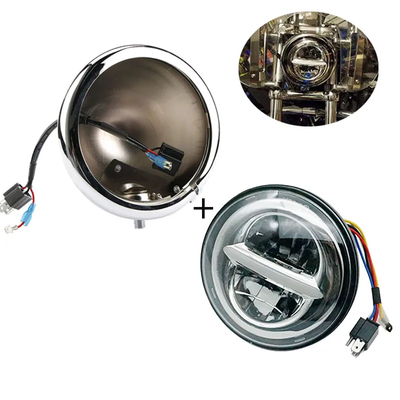 

Мотор 5 3/4 дюймовый прожектор фары 5,75 светодиодный ная фара корпус ведра для Harley Softail Sportster XL 1200 XL883 Dyna для мотоциклистов