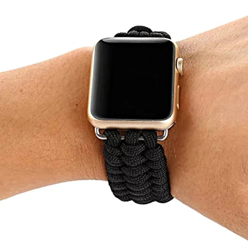 Watchbands For Apple Watch 7 6 Band 44mm SE Strap 40mm 45mm Nylon Rope Stainless Steel Shackle Bracelet For iWatch 3 42mm 38mm
