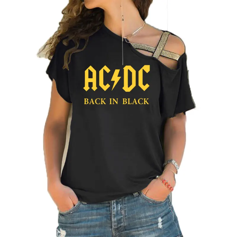 3 Группа ACDC футболка в стиле рок женские ACDC с буквенным принтом футболки хип хоп Рэп музыка асимметричное, с короткими рукавами Skew Крест повязки топы тройник - Цвет: 3