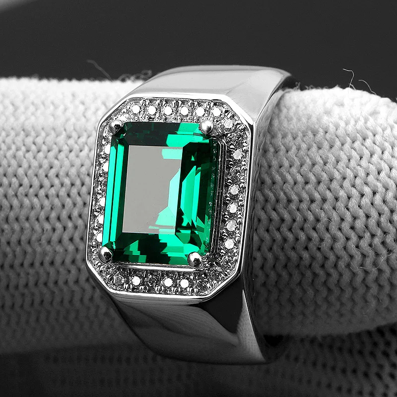 

Emerald Jewelry Green Rings for Women S925 Color Silver Resizable Bizuteria Anillos De Pure Emerald Gemstone Ring for Females