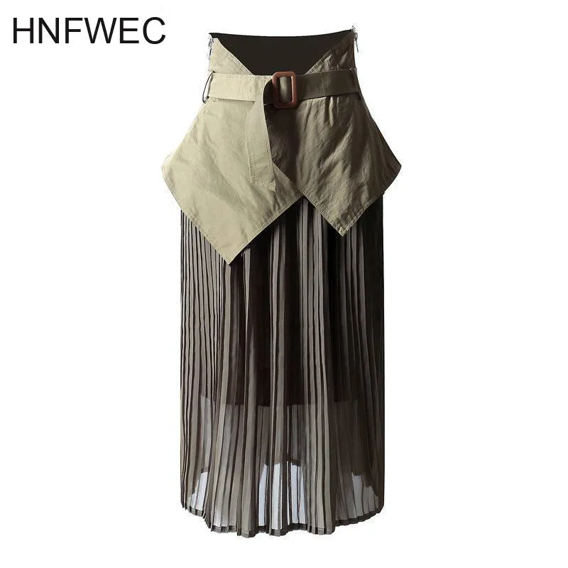 Женская юбка длинные черные шифоновые юбки с разрезом на поясе ассиметричная