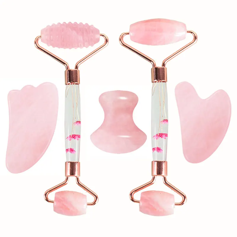 

Rose Quartz Facial Massager Eternal Flower Roller Face Gouache Scraper Jade Massage Roller Gua Sha Gouache Massage Set Skin Care