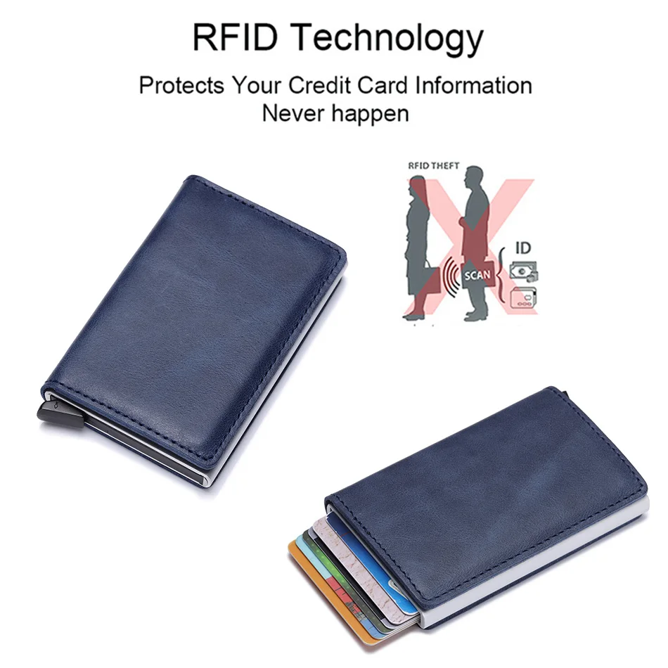 DIENQI анти кредитная карта, RFID держатель из натуральной кожи, металлическая безопасность, умный минималистичный мужской деловой бумажник, банковский держатель для карт