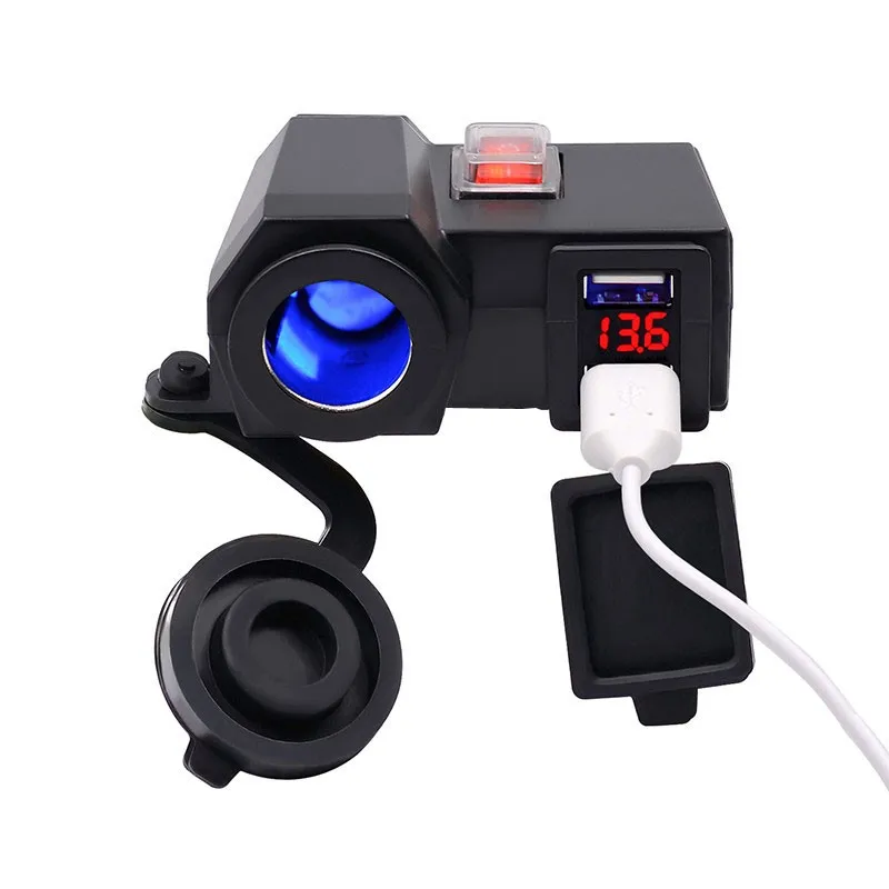 

3 in 1 Motorcycle Cigarette Lighter Digital Display Voltmeter Motorcycle Mobile Phone Charger Waterproof Dual USB Quick Charge