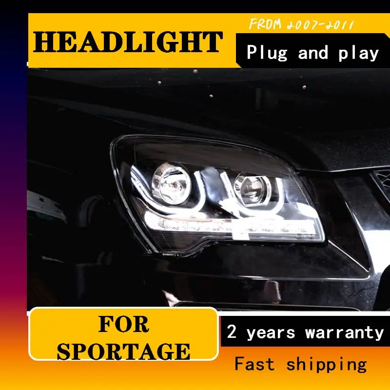 

Car Styling For Kia Sportage Headlights For 2007-2011 Sportage LED Head Lamp Angel Eye Led DRL Front Light Bi-Xenon Lens