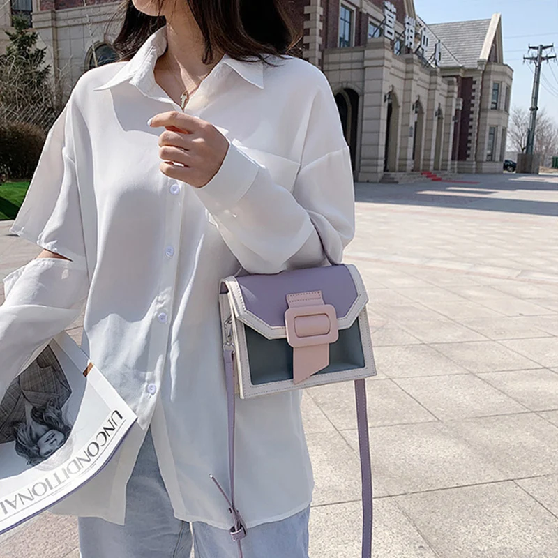 

Fashion Contrast Color Pu Leather Crossbody Bag For Women New Ladies Handbags Shoulder Bags Female Bolsa Totes Travel Bags Purse