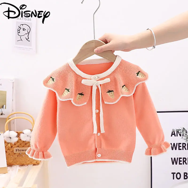 

Disney cute cartoon at large princess knitted cardigan simple strawberry lapel sweater baby sweater